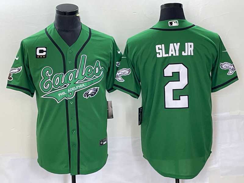 Men%27s Philadelphia Eagles #2 Darius Slay JR Green C Patch Cool Base Stitched Baseball Jersey->philadelphia eagles->NFL Jersey